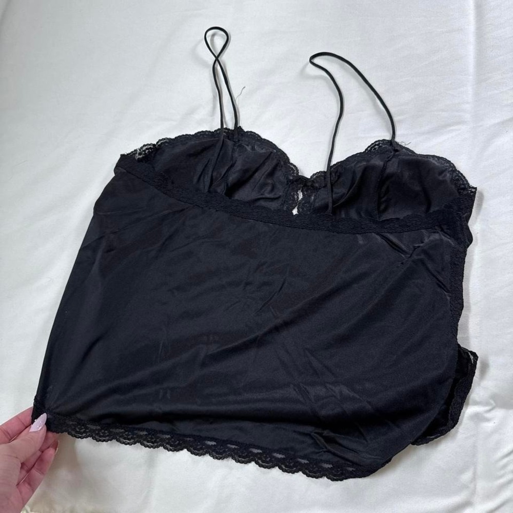 black lace cami 70s flair black lace trim cami size large - Picture 4 of 6